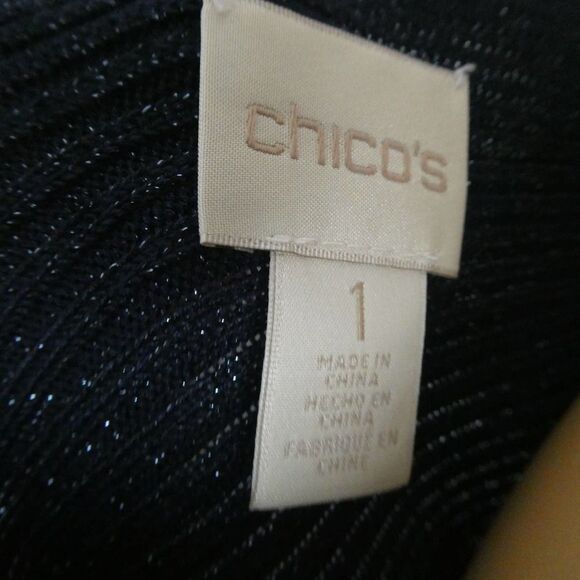 Chico's Navy Blue Metallic Dolman Sleeve Pullover Sweater Ribbed 1 Small - Picture 6 of 10